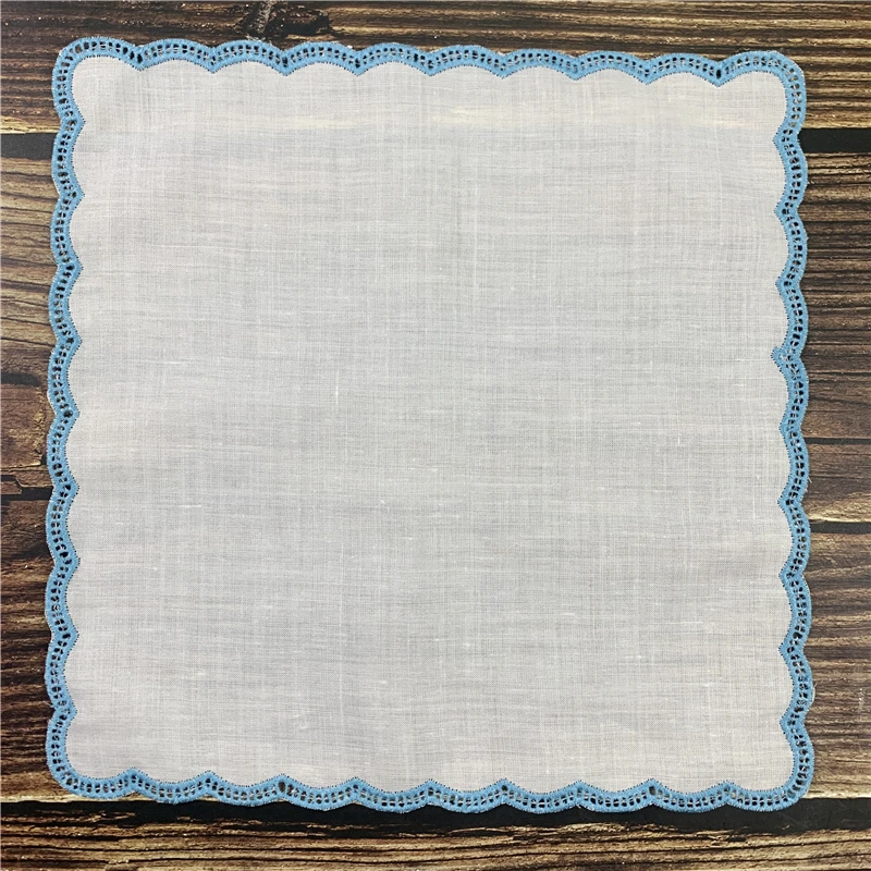 Set of 12 Fashion Wedding Handkerchiefs 12x12&quotWhite Ramie/Linen Hankies with Embroidered Scallop edges Vintage Hanky | Аксессуары