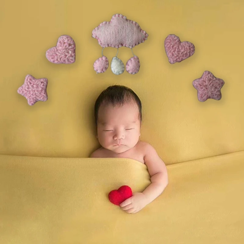 3/5 Uds. DIY de fieltro de lana para beb&eacute;, nubes, estrellas, adornos de amor, decoraciones para fiesta en casa, accesorios de fotograf&iacute;a para reci&eacute;n nacidos-3