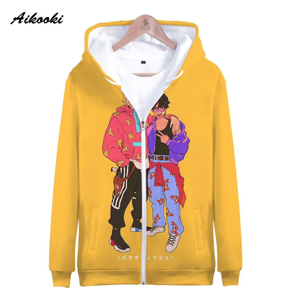 

Толстовка с капюшоном для мальчиков и девочек, Модный свитшот на молнии, с рисунком банановых рыбок, 3D, голубое небо, на осень