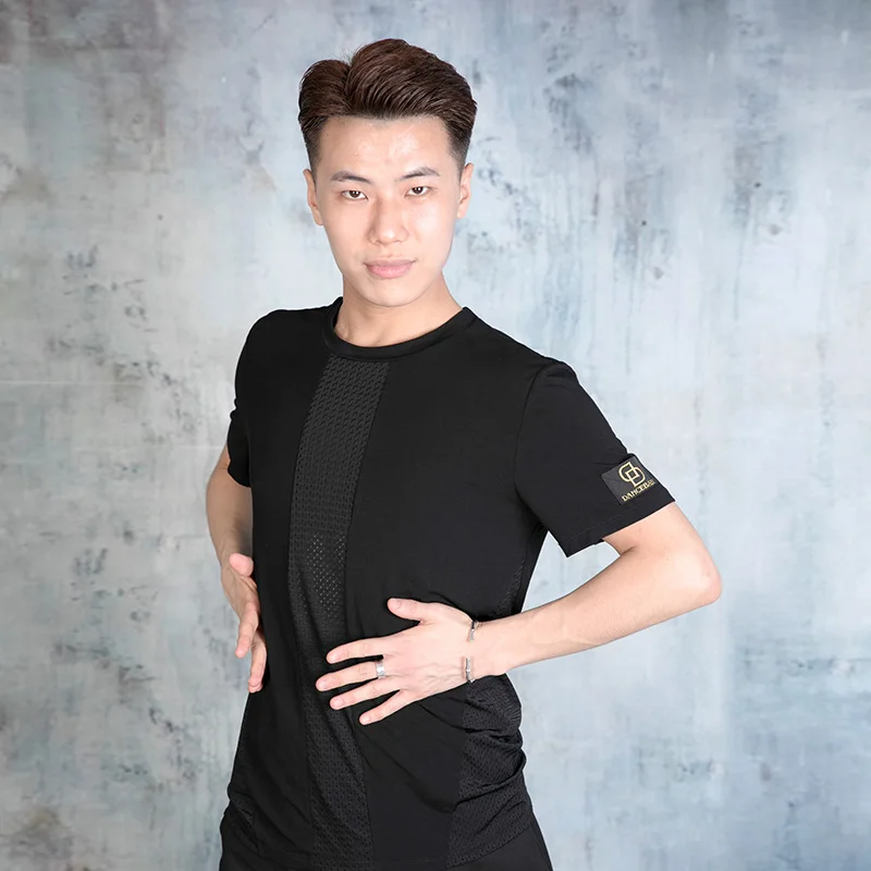 Новый костюм для латинских танцев черные мужские топы одежда сетчатая рубашка