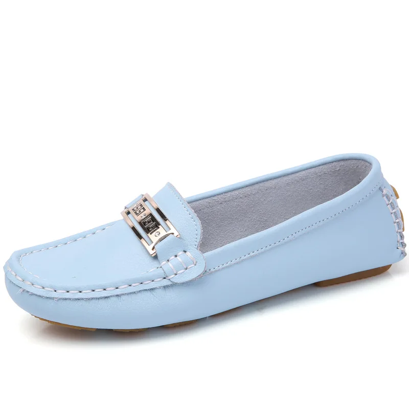 

Women Leather Loafers Autumn Ladies Metal Fashion Flat Shoes Female Sewing Solid Comfort Casual Women Light Flats Shoe