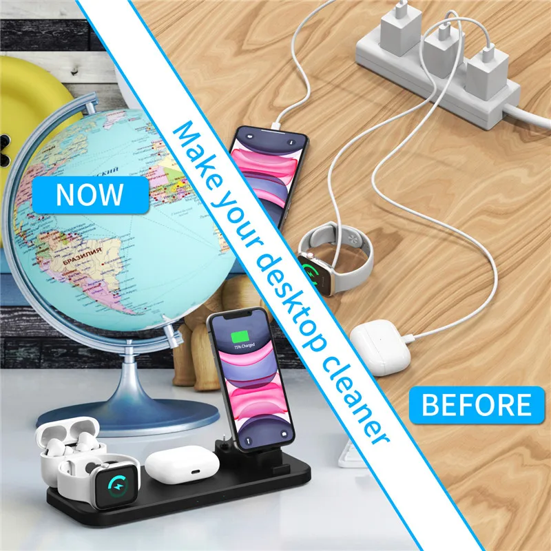 

Universal 6 In 1 Fast Wireless Charger Station TYPE-C Induction Charging Holder For iWatch Airpods Pro iphone Charging Support