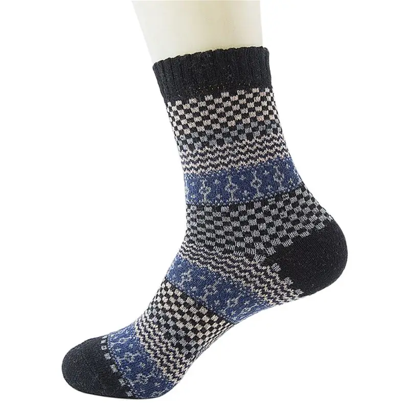 

2020 Winter Warm Mens Vintage Ethnic Woolen Warm Long Socks Checked Striped Geometric Ribbed Knit Men Socks