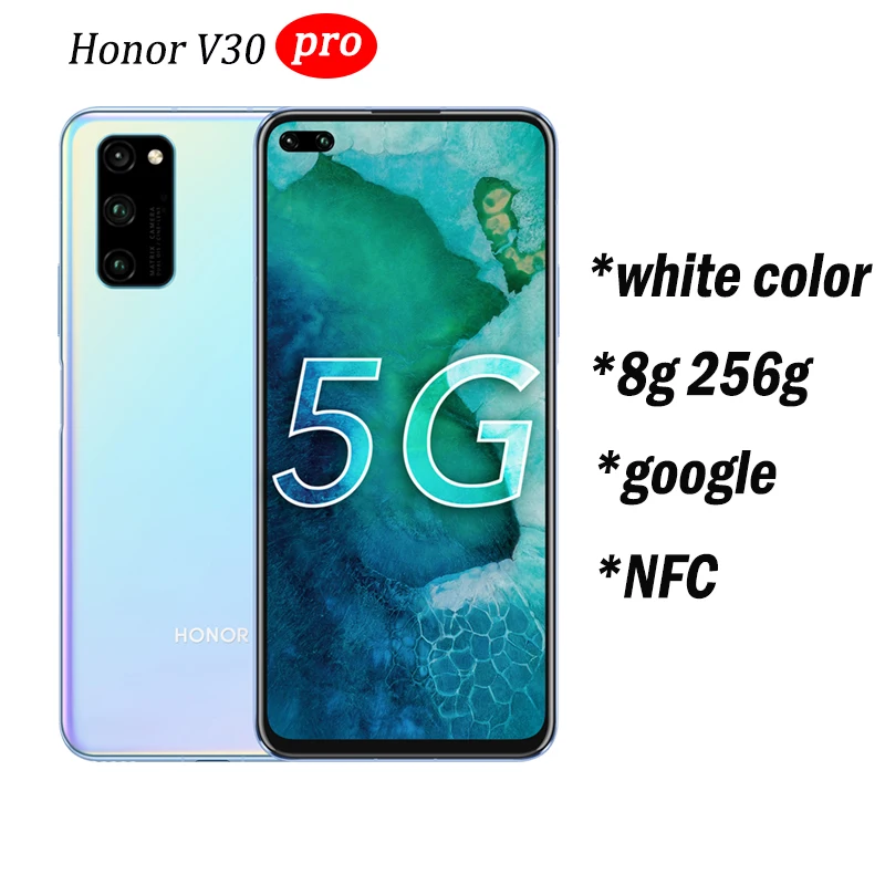 8g 256g white Смартфон Honor V30 Pro Kirin990, четыре ядра, 5G, 6 ГБ, 8 ГБ, 128 ГБ, 40 МП, тройная камера, 40 Вт, SuperCharge, NFC, Google play - Цвет: 8g 256g white