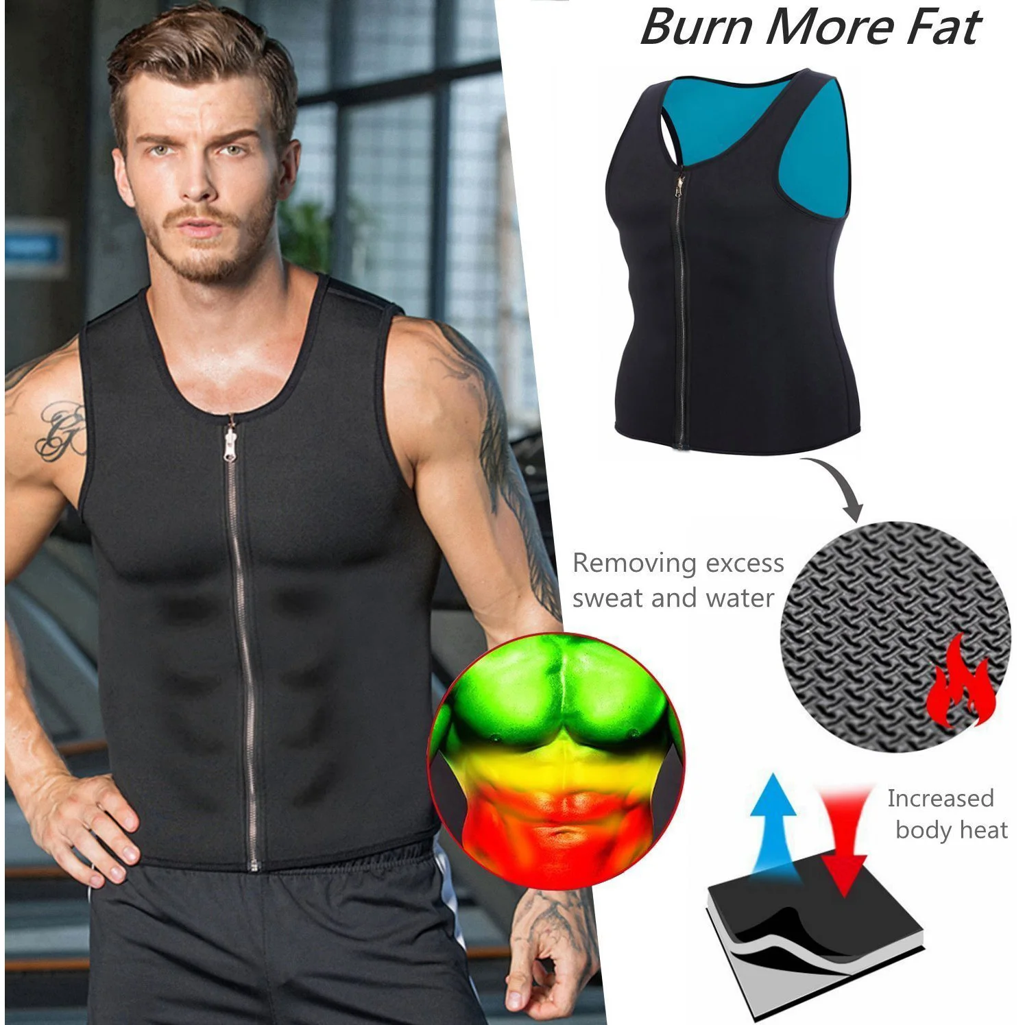 

Men Waist Trainer Vests for Sweat Weight Loss (S to 4XL) Zipper Sweat Sauna Tank Top Workout Shirt Neoprene Vest Fat Buring