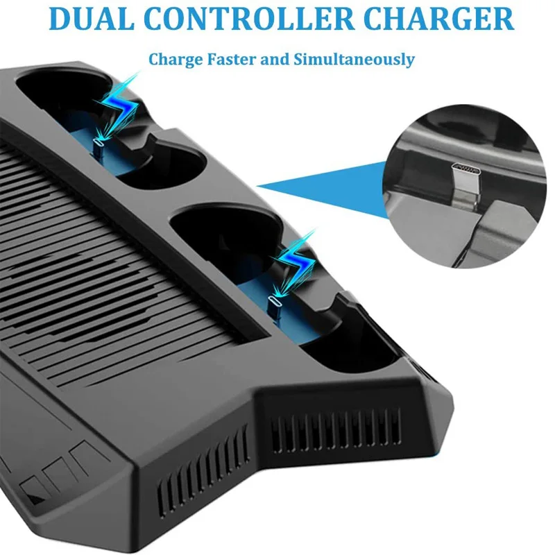 

3 in 1 PS5 DE UHD Cooling Fan Vertical Stand Playstation 5 2 DualSense Controller Charge Station 14 Game Slots LED Indicator