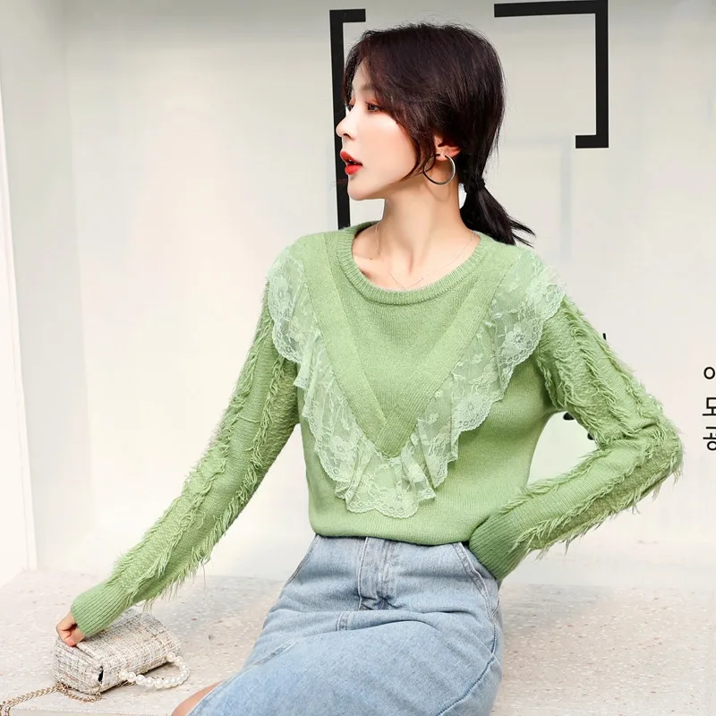 BLLOCUE 2019 New Autumn Winter High Quality Sweater Pullover Women Elegant Loose Wool Knitted Long Sleeve Ruffles Tassels Knitwear | Женская
