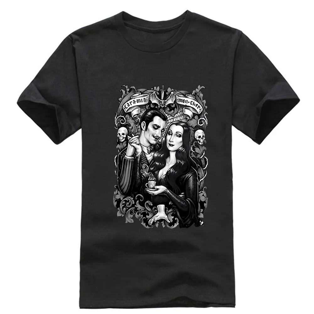 Черный Черная футболка Cara My Mon Cher Morticia And Gomez The Addams family Horror футболка с фигурным рисунком - Цвет: Черный