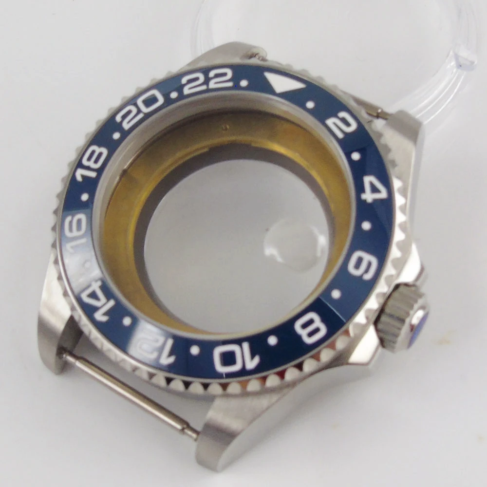 

Чехол для часов с автоматическим механизмом, 43 мм, с прозрачной задней крышкой, вращающейся синей рамкой