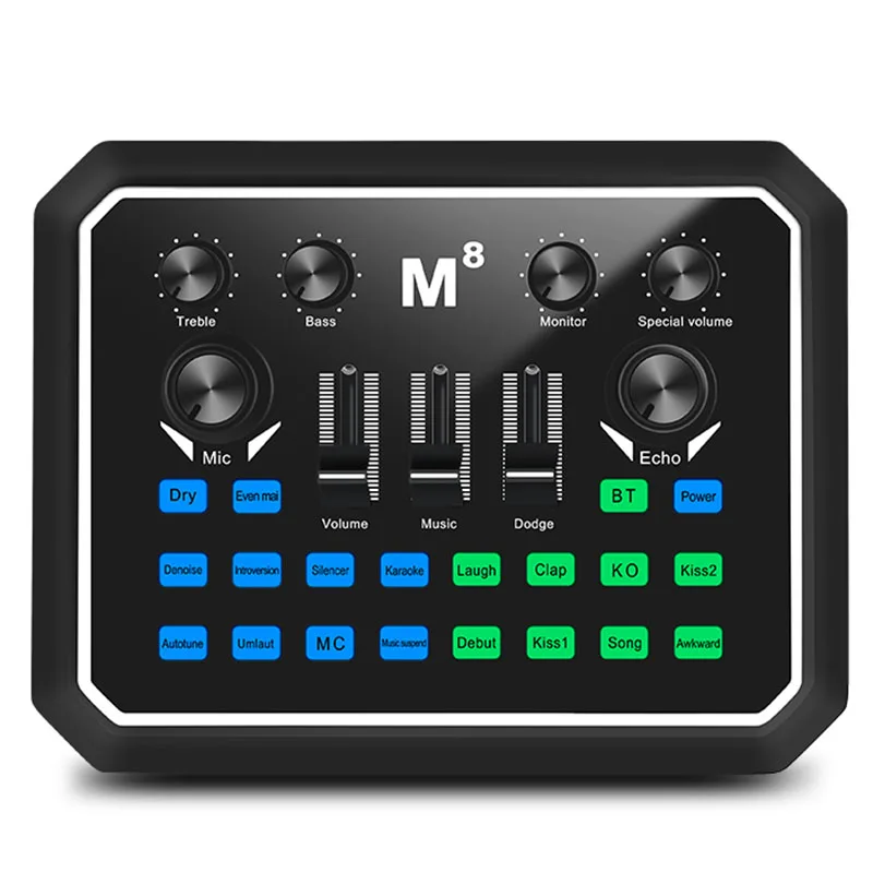 

M8 Sound Card Digital Sound Card Live Mixer Microphone Mixer Is Suitable for Live Singing Equipment K Song Recording