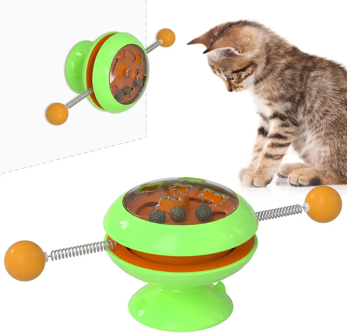 

Cat Windmill Toy for Indoor Cat,Interactive Rotary Kitten Cat Toy,Spinning Top Cat Toy Turntable with 3 Catnip 2 Spring Balls