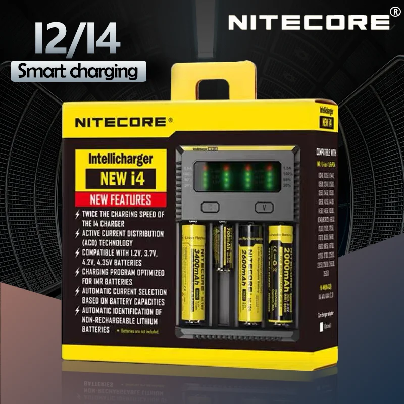 Новое зарядное устройство Nitecore I4 I2 Intelli с ЖК-дисплеем быстрое 12 В зарядка для IMR