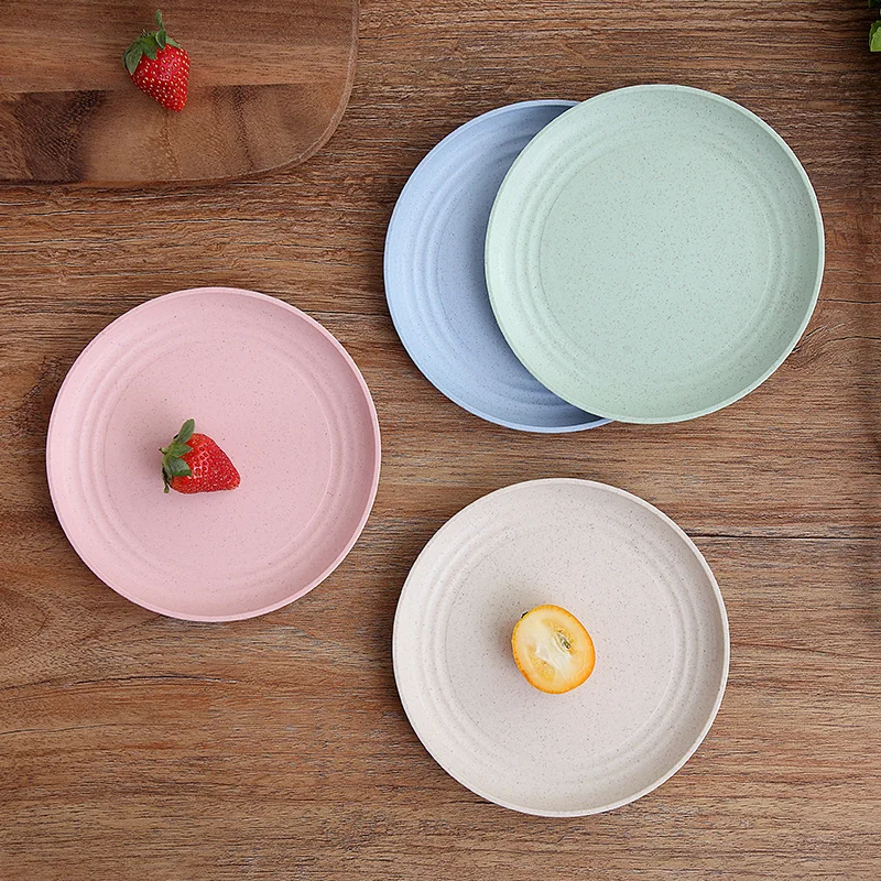 

4pc Wheat Straw Plates Creative Home Plate Set Bone Dish Dessert Plate Kitchen Accessories Tableware Plates Serving Dishes.75z
