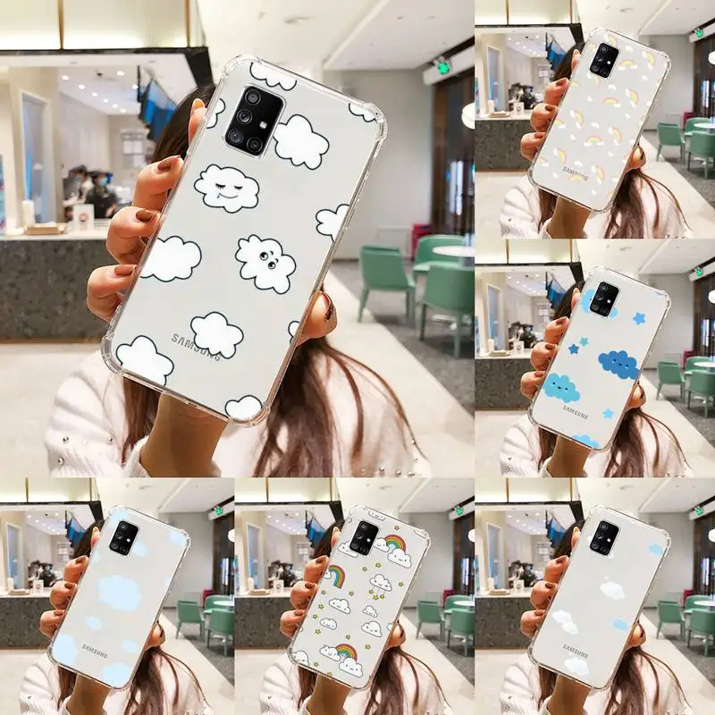 

Cartoon clouds Phone Case Transparent For Samsung A51 A50 A71 A70 A81 M60S Note S21 S 20 10 9 8 11 E Plus Ultra