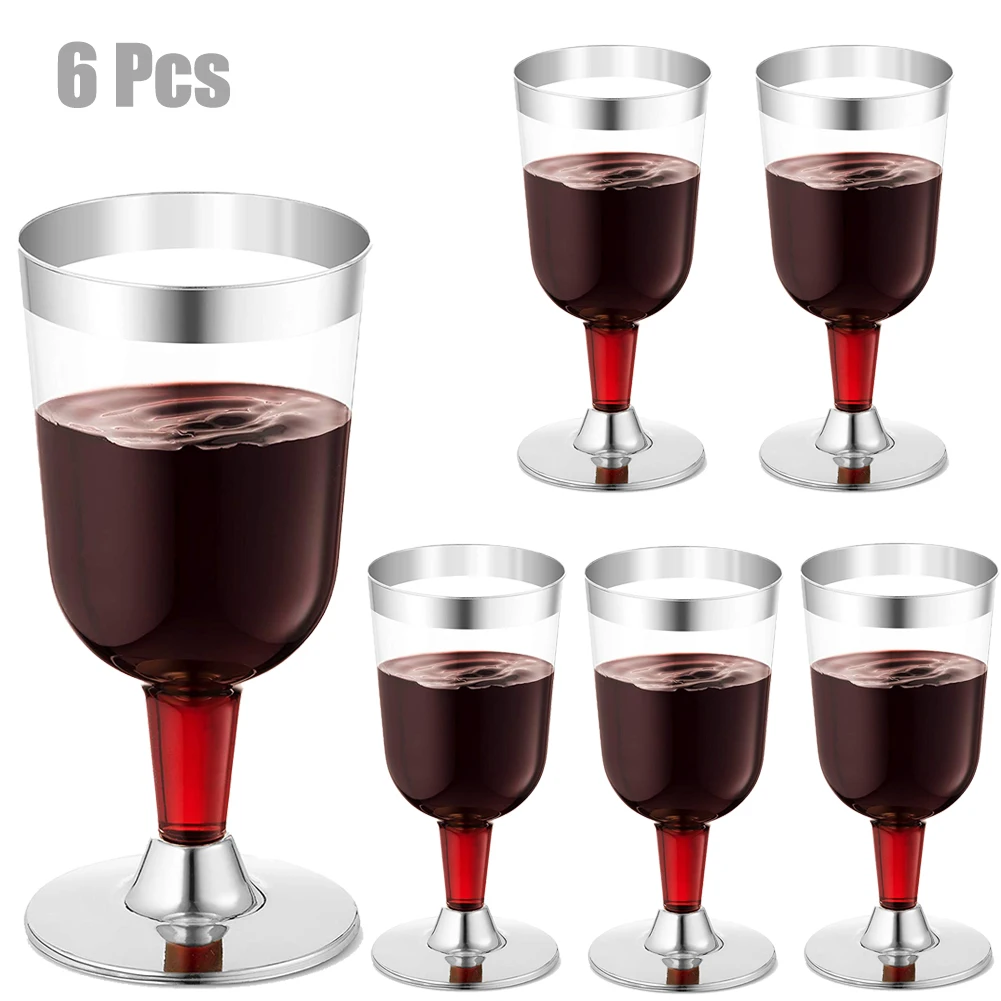 

6Pcs/Set Disposable Red Wine Glass Plastic Champagne Flutes Glasses Cocktail Goblet Wedding Party Supplies Bar Drink Cup 180ml