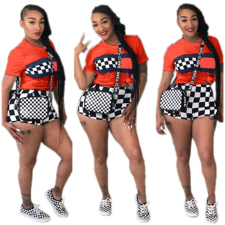 plus size summer two piece set crop top and shorts set 2 piece set women club outfits matching sets ensemble femme 2 pieces S641 - Цвет: Красный