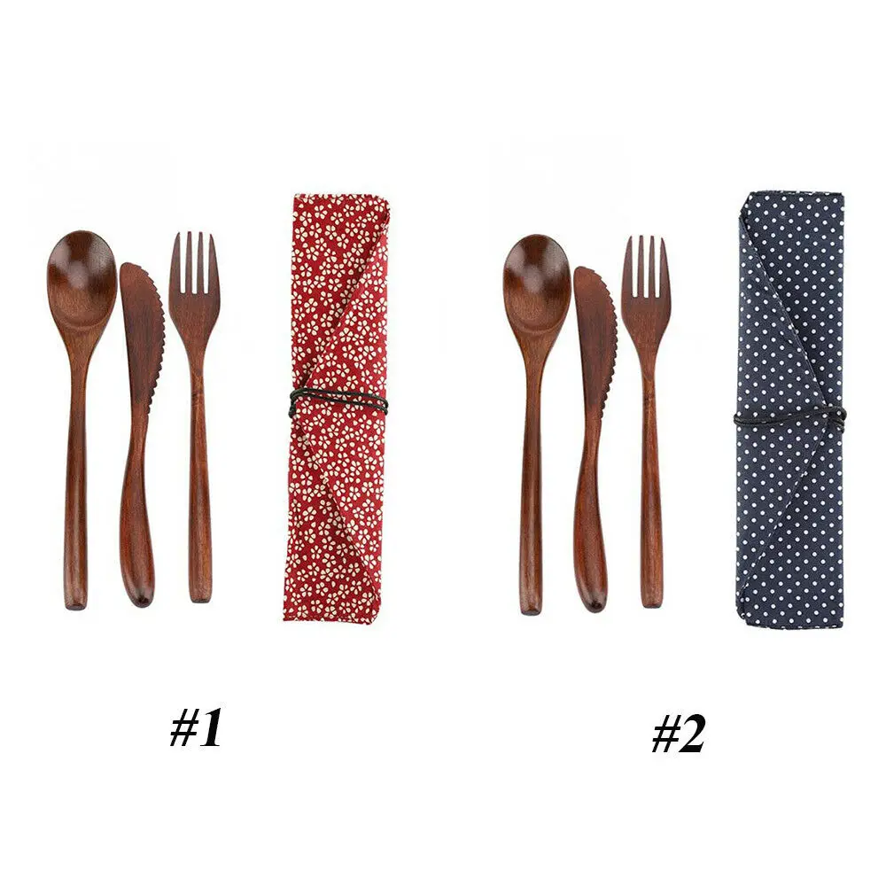 

Vintage Japanese Style High Quality Reusable Bamboo Dinnerware Set Tableware Kits Knifes Fork Spoon For Students And Officers