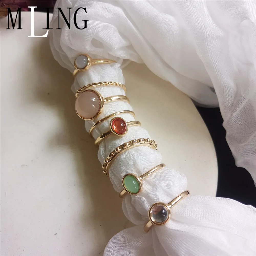 MLING 8 шт./компл. Винтажное кольцо из сплава золота и серебра Модный натуральный камень кольцо набор для женщин Девушка