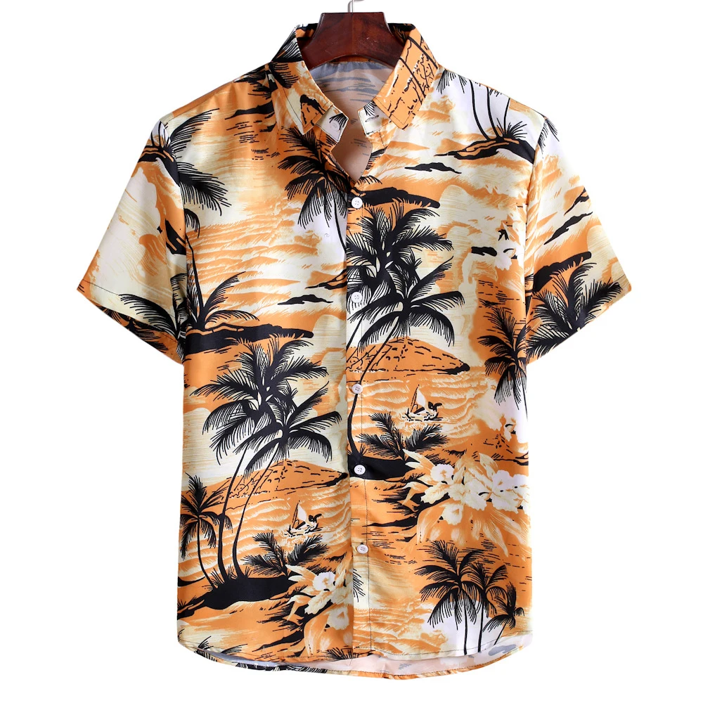 Summer New Hawaiian Men's Shirt Polo Short Sleeve Beach Holiday Top Casual Loose Seaside Style Fashion Color
