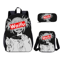 3pcsset portfolio school bag for otaku boys girls rem sugoi senpai waifu material kawaii anime backpacks mochila escolar