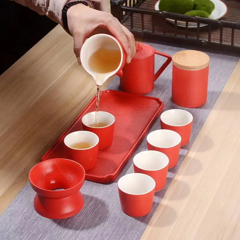 

Ceramic Handle Creative Cute Teapot and Tea Cup Set Kettle Ceramic Puer Red Tea Pots Chinese Ceramiczne Teaware BD50TP