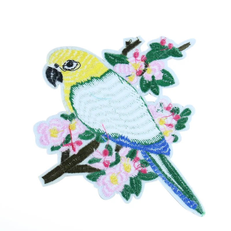 Животные попугай цветок нашивка большая вышивка аппликация для ткани утюг на