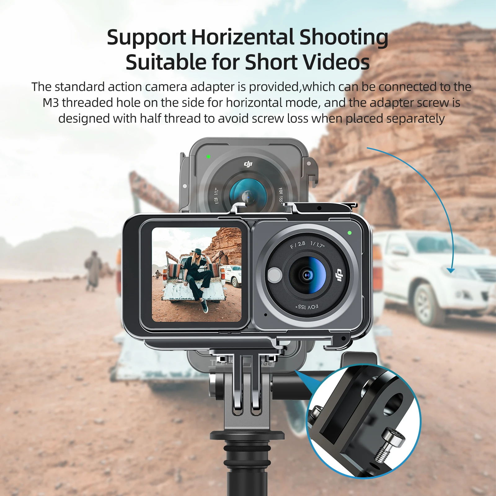 TELESIN Aluminium Alloy Frame Case With Multiple 1/4 '' Hole Cold Shoe Action Camera Adapter For DJI Action 2 Combo Accessories