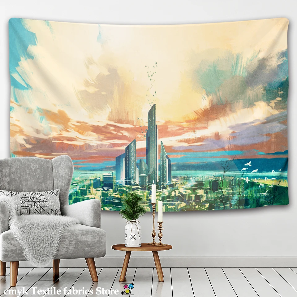Live Photo Clear Mountain and Green Water Large Landscape Printed Tapestry Psychedelic Wall Hanging Bohemian Art Home Decor | Дом и сад