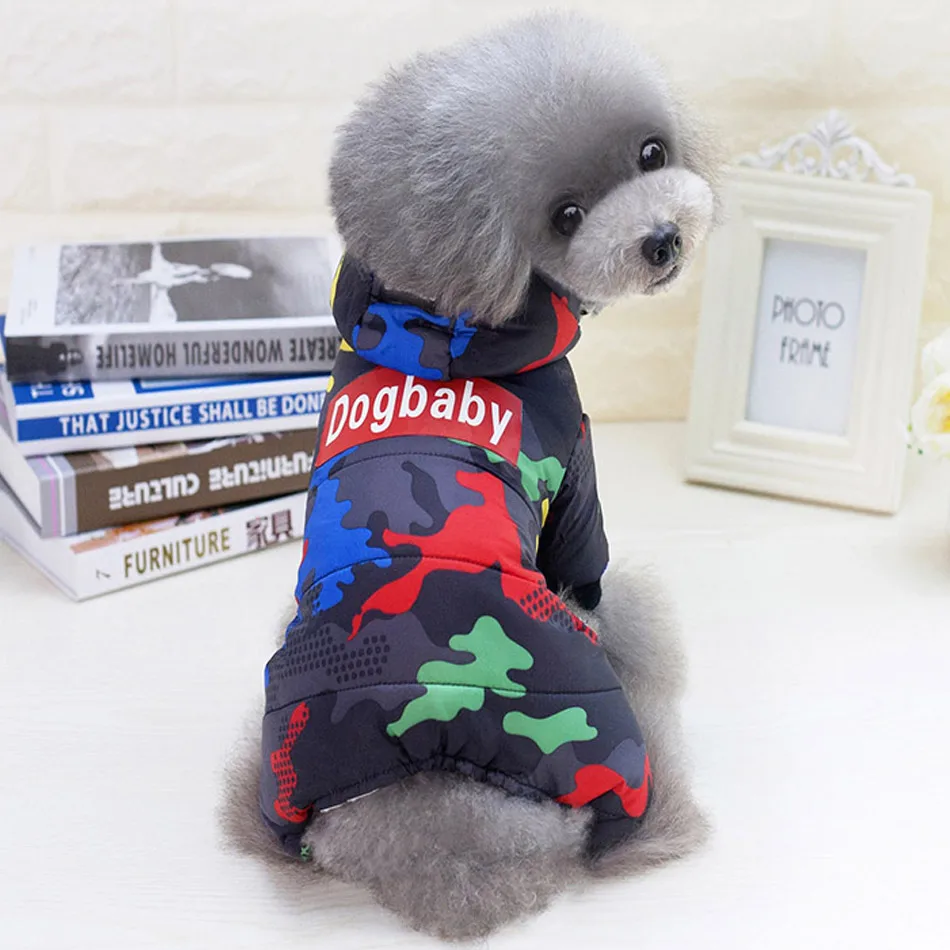 

Dog Winter Coat Jacket Clothes Camouflage Four-legged Cotton Dog Hoodies Warm Clothing Small Medium Dog Overall Puppy Outfit