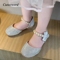 summer kids shoes rhinestone pearl bow princess baby toddler girls shoes leather soft sole childrens sandals casual flats 21 35