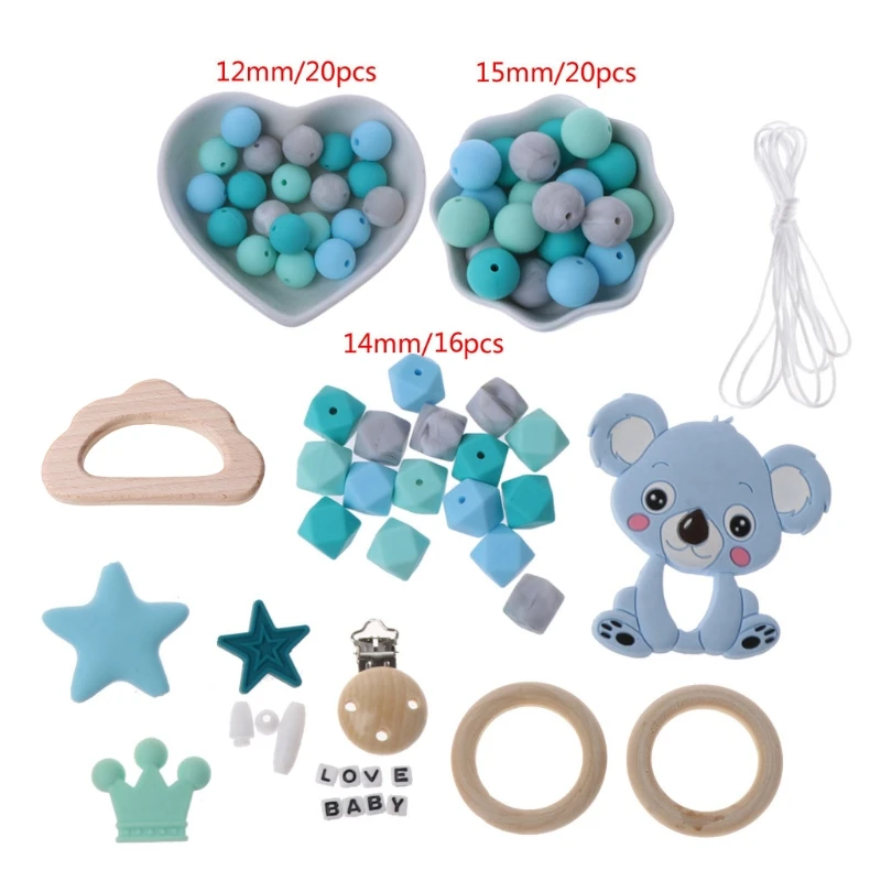 

DIY Baby Teether Toy Nursing Necklace Silicone Bracelet Silicone Beads Teething Ring Wooden Pacifier Clip WXTD
