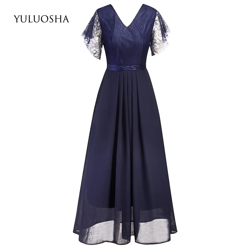 YULUOSHA сексуальные кружевные вечерние платья с V образным вырезом без рукавов и