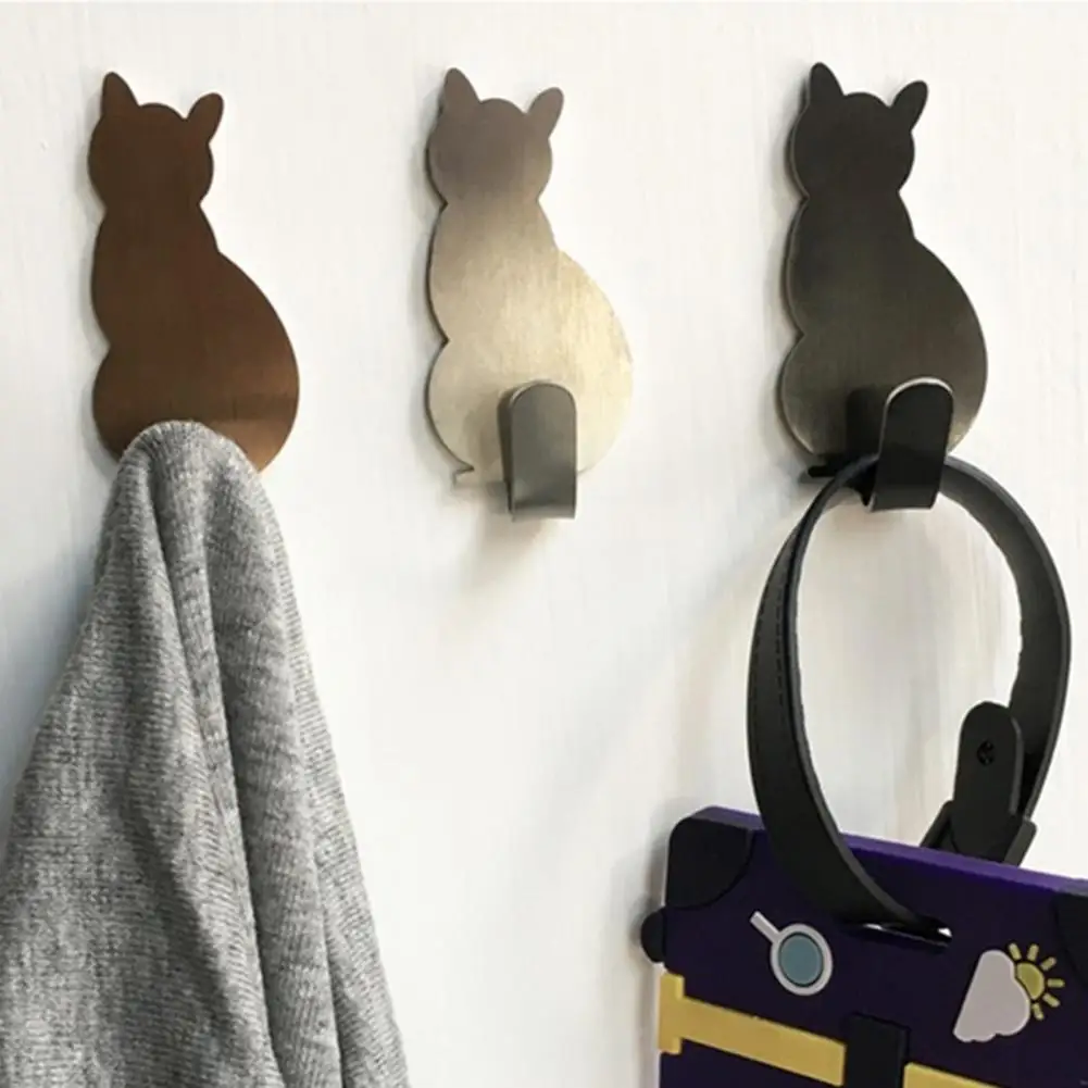 

2Pcs Hook Sturdy Strong Adhesive Cat Design Stainless Steel Sticky Hook for Kitchen Accessories Multi-purpose Hooks