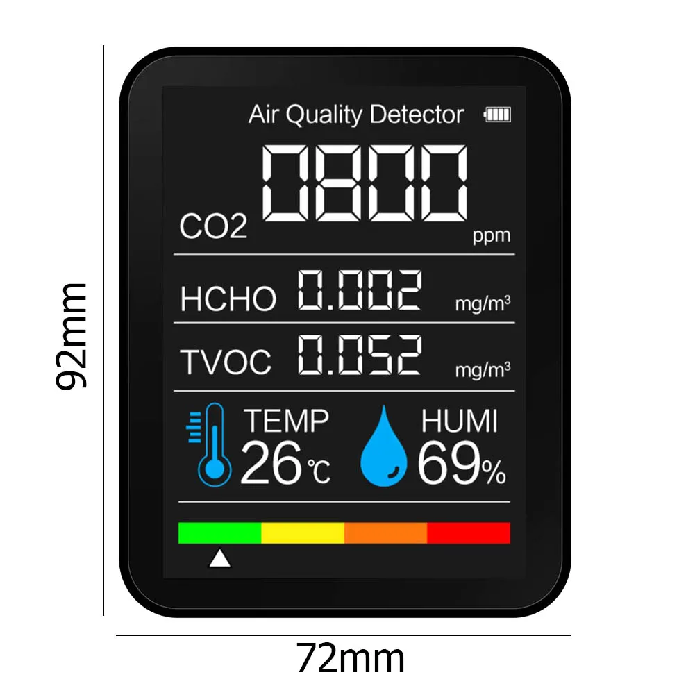 

5 in 1 CO2 Meter Digital Temperature Humidity Sensor Tester Air Quality Monitor Carbon Dioxide TVOC HCHO Detector