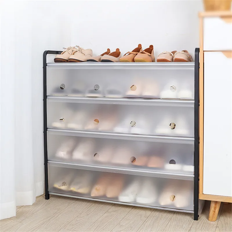 

4/5 Tiers Dustproof Shoe Rack Storage Organizer Cover Cabinet Shelf Household Shoes Cabinet Simple Dormitory Space Saving Rack