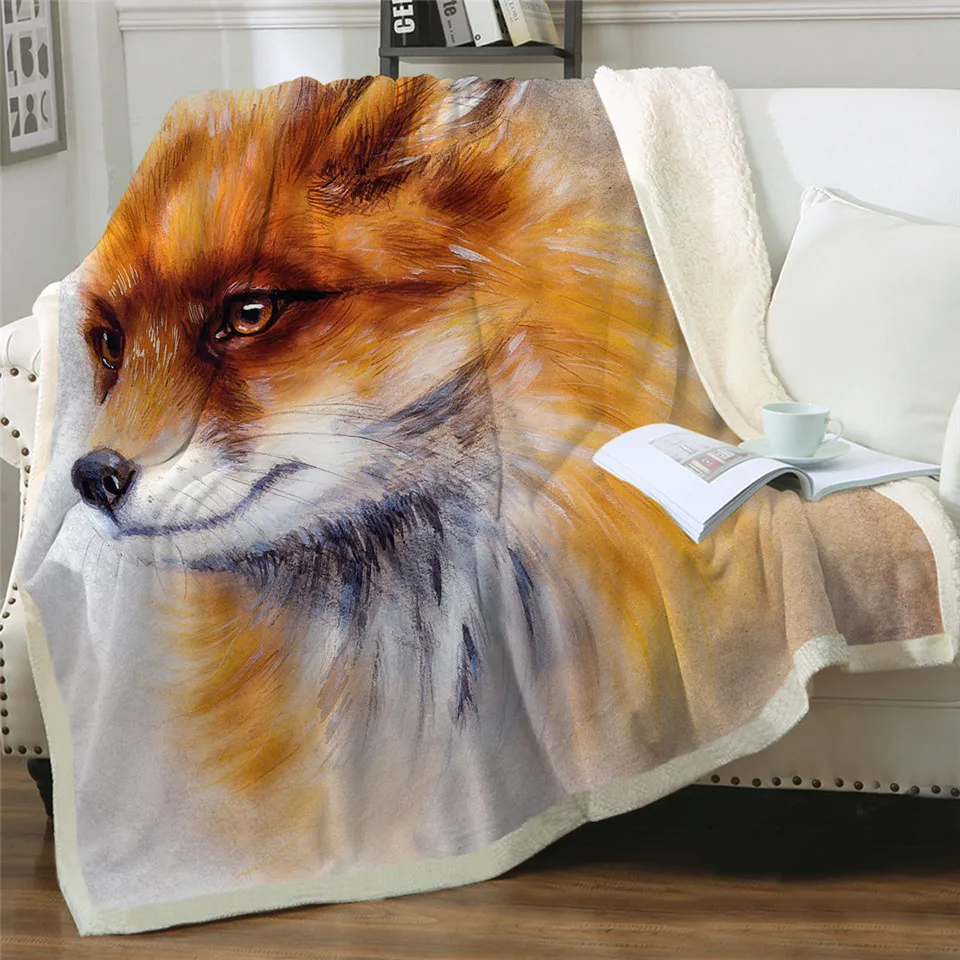 

Sherpa blanket cartoon fox bedspread leaf flower Plush blanket