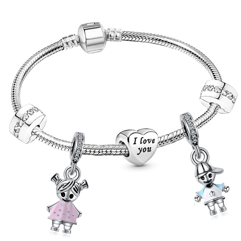 

SUMU Trendy Romantic 2021 Silver Color Charm Bracelet With Happy Family Strand Brand Bracelet For Women DIY Jewelry Making