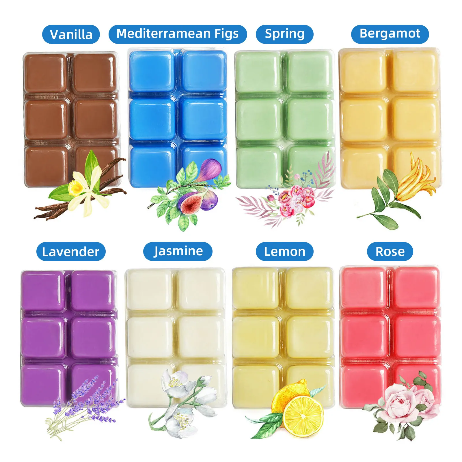 

8 Packs Scented Wax Melts Assorted Soy Wax Warmer Cubes for DIY Scented Soy Essential Oil Candles Beginners Professionals