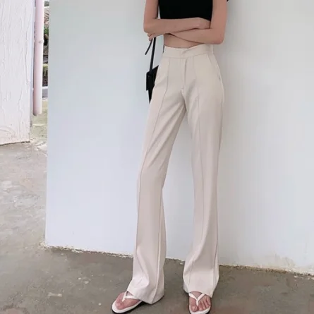 Брюки женские длинные прямые с завышенной талией Модные Элегантные повседневные