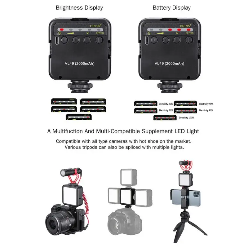 Upgraded Photographic Lighting 5500K soft light board 2000mAh 49 LED Video Photography Lights 1/4 Screw | Электроника