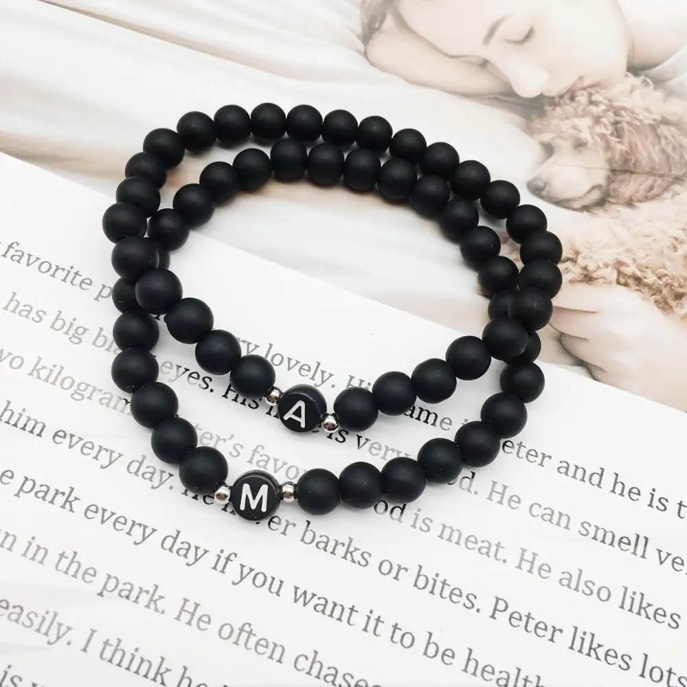 Модные Парные браслеты 6 мм матовый черный камень браслет с бусинами для мужчин и