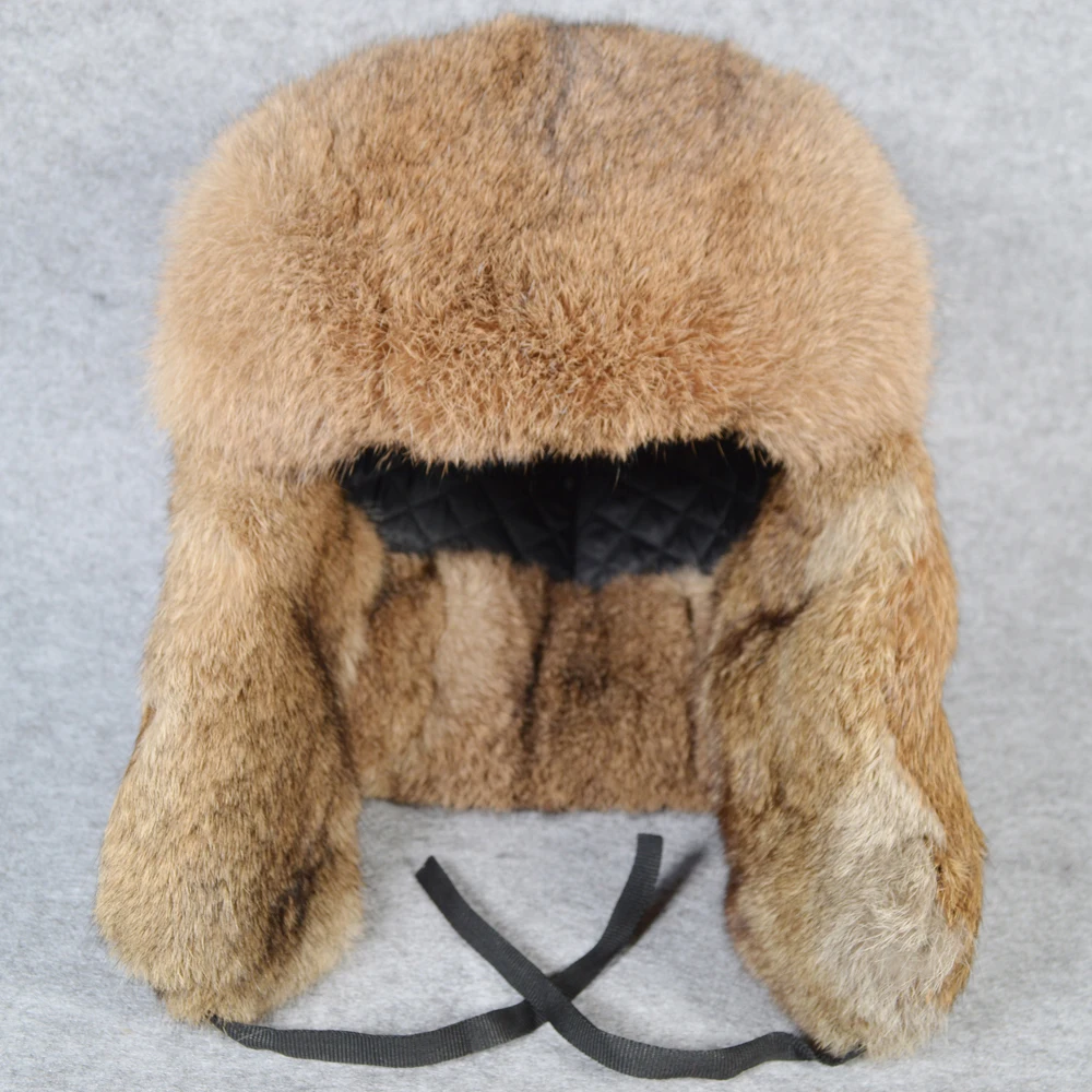 Лидер продаж Мужская зимняя шапка бомбер из натурального кроличьего меха