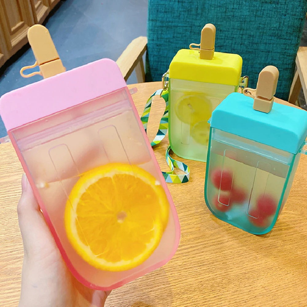 300ml Cute Straw Cup New  Plastic Popsicle  Water Bottle BPA Free Transparent Juice Drinking Cup Suitable for Adult Children
