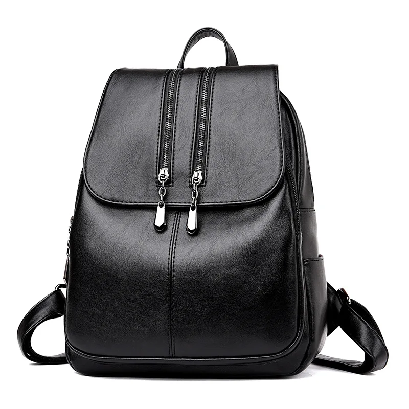 Brand New Laptop Backpack Women Leather Luxury Backpack Mochilas Feminina Ladies Fashion Backpack Satchel School Bag Pu - Color: Black