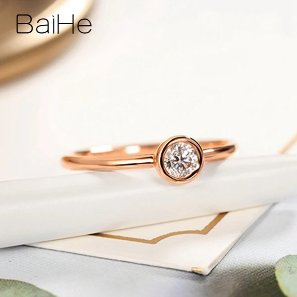 BAIHE Solid 14K желтое золото 0.08CT Сертифицированный H/SI круглая огранка натуральные бриллианты свадебные женские модные ювелирные изделия кольцо