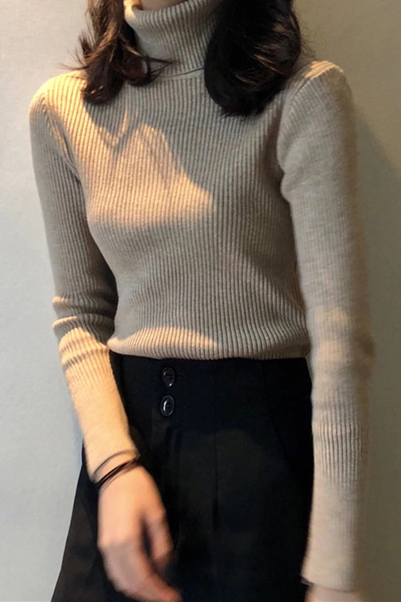 

2020 Autumn New Korean Style Knitwear Women's High Collar Slim Fit Slimming Long Sleeve Bottoming Shirt Top
