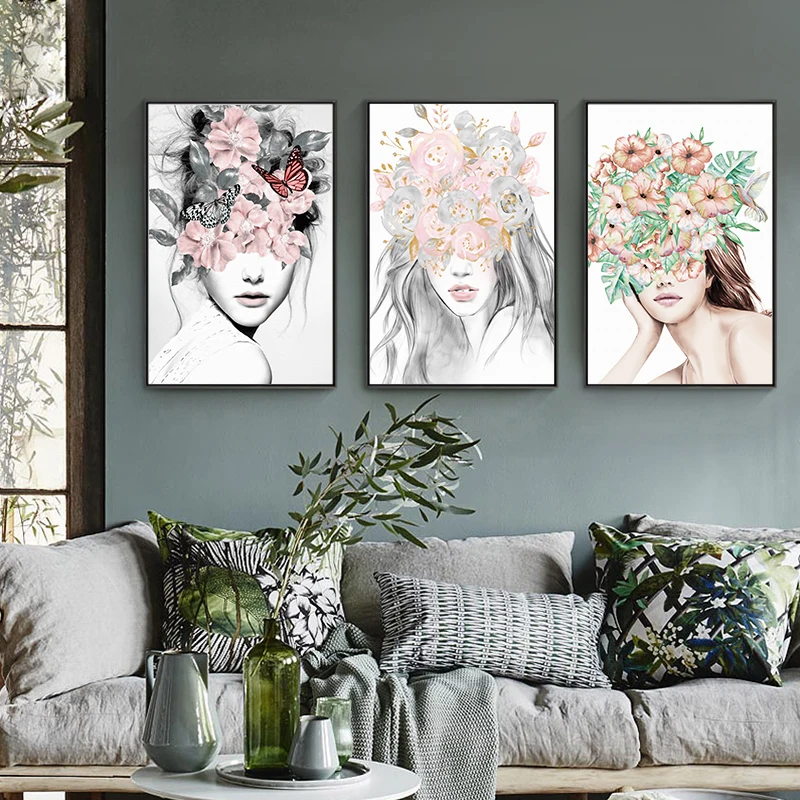 Современный абстрактный цветок девушка холст искусство на стену модный плакат печать Картина гостиная украшение для дома картина без рамк...
