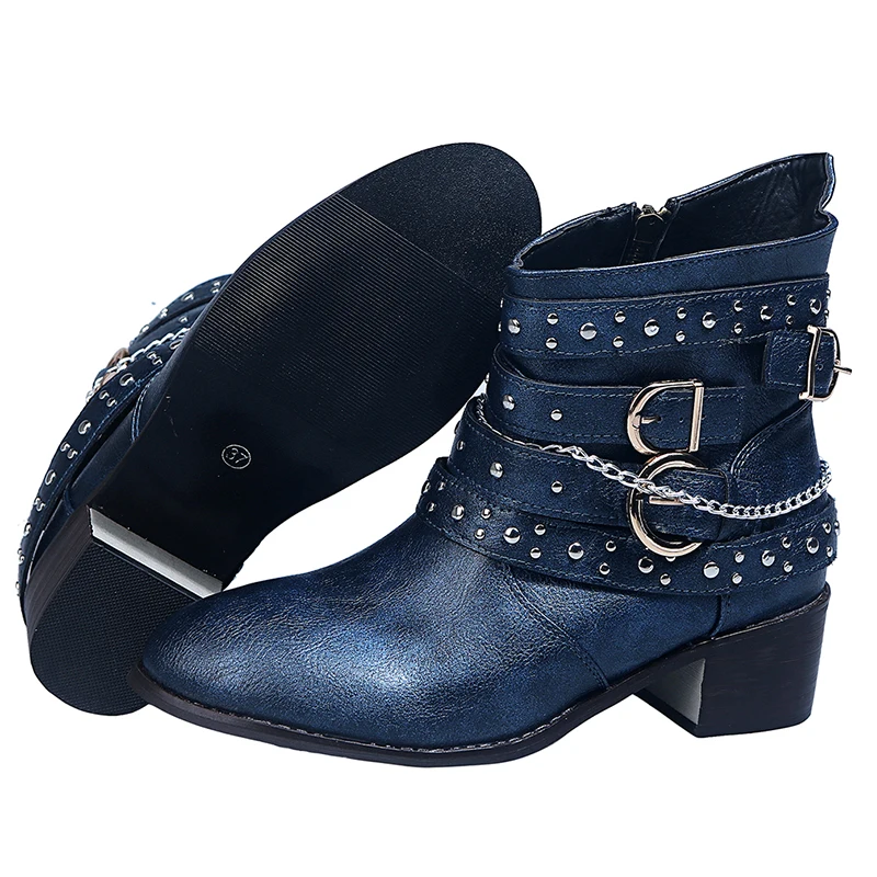 

Winter Women Biker Ankle Boots PU Leather Wipe Color High Heel Lace Up Rubber Round Toe Black Platform Ladies Shoes Botas Mujer