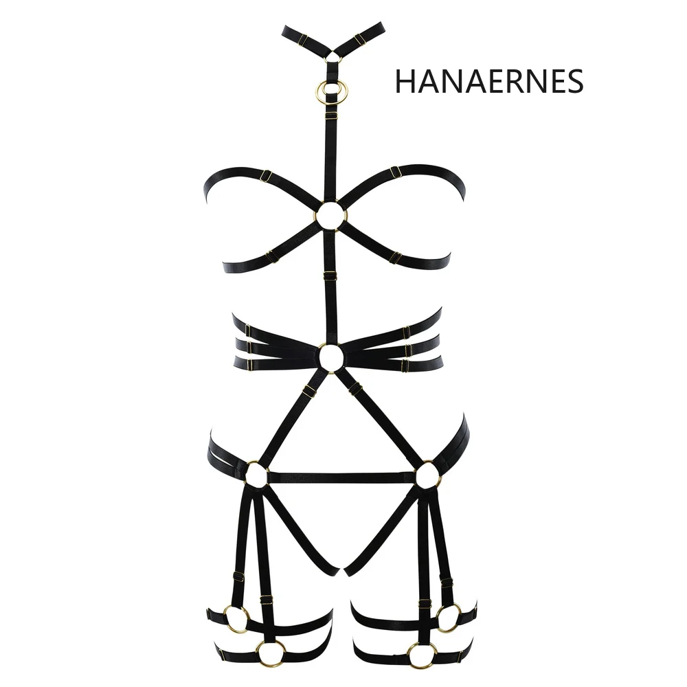 

HANAERNES Black sexy hollow gothic cage adjustment chest strap body harness lady bar disco carnival costume harness harness set
