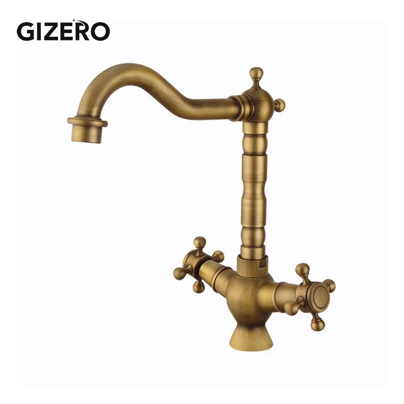 Античный кран с двойной ручкой Ванная комната латунный смеситель для раковины